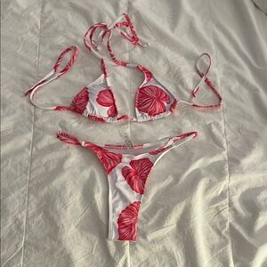 Red and White Floral Bikini Set